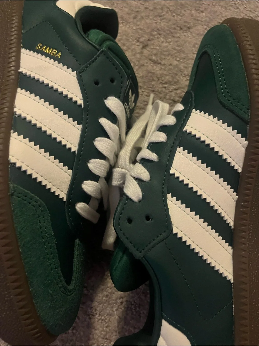 adidas Kids Dark Green Sneakers with White Stripes and Laces